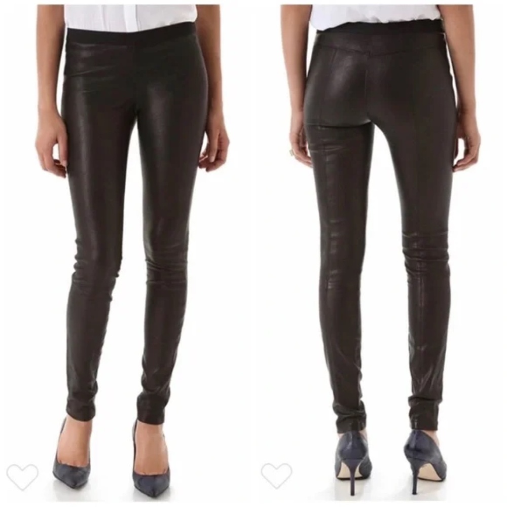 EUC! 🍷 Theory Leather Lambskin Leggings, Wine Burgundy Color, Size 8